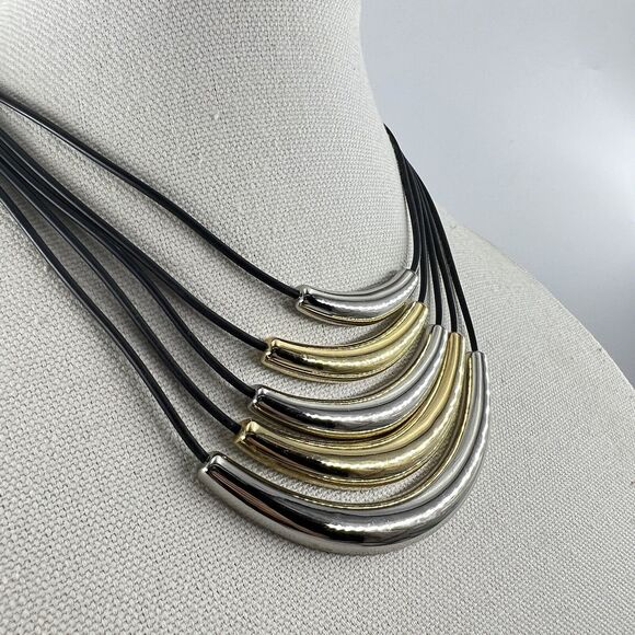 KIAM FAMILY For Lia Sophia Gold Silver Tone Necklace 5 Strand Faux Leather Cord - Picture 3 of 8